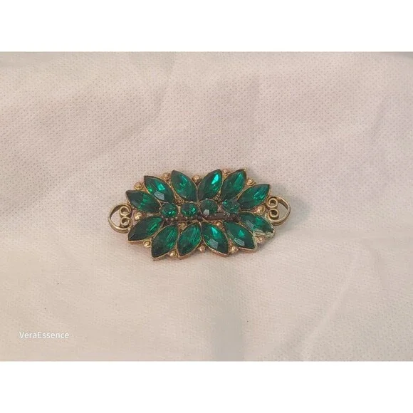 Rectangle Clear Green Victorian Revival Gold Toned Brooch Pin Vintage